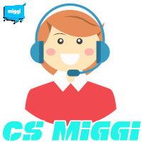 a cartoon illustration of a woman wearing headphones with the word miggi behind her