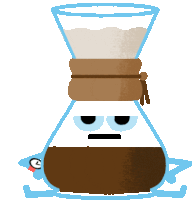 a cartoon of a coffee maker with a magnifying glass