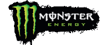 a black and green monster energy logo with a white background