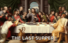 a painting of the last supper with the words " the last supper " below it