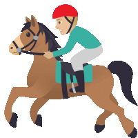 a jockey wearing a red helmet is riding a horse