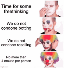 a clown is making a meme about free thinking