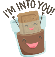 a cartoon illustration of a bag of coffee with a face and the words i 'm into you