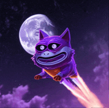 a cartoon cat is flying through the air with a full moon behind it