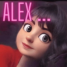 a cartoon girl with the name alex on the top of her head