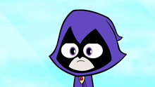 a cartoon character with a purple cape and a necklace