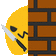 a smiley face is peeking out from behind a brick wall and smoking a cigarette .