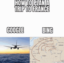 how to plan a trip to france is shown with a plane and a map