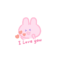 a pink bunny with hearts and the words i love you written below it