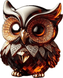 a statue of an owl with a diamond on its beak