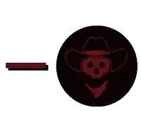 a skull with a cowboy hat and bandana is in a black circle