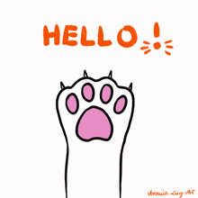 a drawing of a cat paw with the words hello written above it