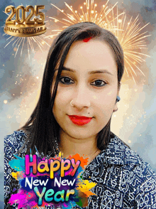 a picture of a woman with a happy new year message