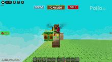 a screenshot of a video game with the words seeds garden and sell on the bottom