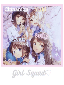 a picture of four anime girls with the words girl squad written on the bottom