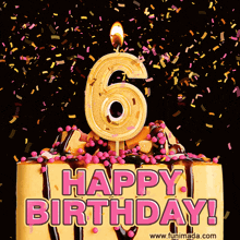 a cake with the number 6 on it and the words happy birthday