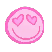 a pink smiley face with heart shaped eyes