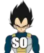 a cartoon of vegeta from dragon ball z with the words `` so '' written on his chest .