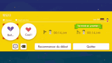 a screen shot of a video game with the time of 00:14,249 and a button that says recommencer du debut