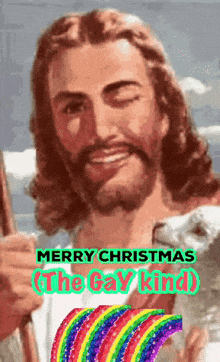 a picture of jesus with the words merry christmas the gay kind on it