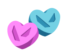 a pink heart and a blue heart with the letter a on them