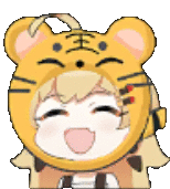 a cartoon girl wearing a tiger costume is smiling .