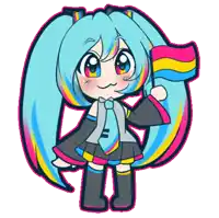 a cartoon of a girl holding a pansexual flag in her hand