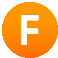 an orange circle with a white letter f inside