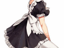 a girl in a maid costume with white ruffles on the skirt