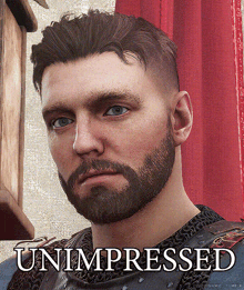 a man with a beard has the word unimpressed on the bottom