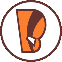 a brown and orange logo with the letter b in the center