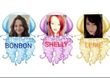 three jellyfish with candy shelly and lenie on them