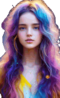 a painting of a girl with purple and blue hair