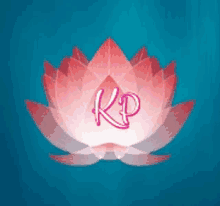 a pink lotus flower with the letter kp written in pink