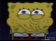 a close up of a spongebob squarepants character with big eyes