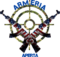 a logo for armeria aperta with crossed guns in front of a target