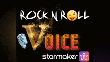 a poster for rock n roll voice starmaker with a microphone