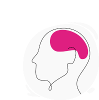 a drawing of a head with a pink brain