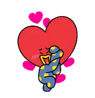 a cartoon character is holding a heart with hearts around it