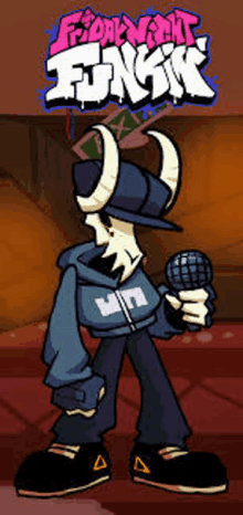 a cartoon character holding a microphone in front of a fireplace .