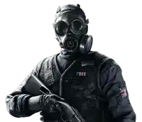 a man in a gas mask is holding a gun