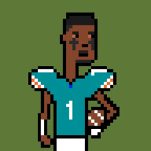 a pixel art drawing of a football player wearing a number 1 jersey