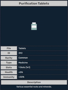 a screenshot of purification tablets in a video game
