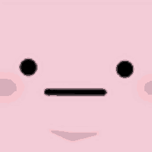 a pink cartoon face with a black line between the eyes and a pink cheek .