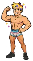 a cartoon of a shirtless man with scruff underwear