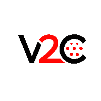 a logo for a company called v2c with dots on it