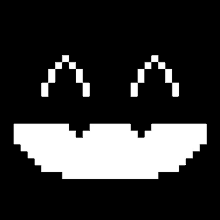 it looks like a pixel art smiley face with a black background .