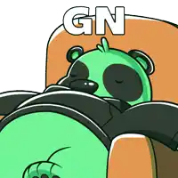 a cartoon of a panda sleeping on a couch with the word gn above it