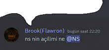 a speech bubble with brook flawron and ns written on it