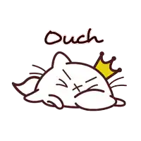 a drawing of a cat with a crown on its head and the word ouch above it